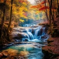 Colorful majestic waterfall in national park forest during autumn Generative AI Royalty Free Stock Photo