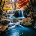 Colorful majestic waterfall in national park forest during autumn Generative AI Royalty Free Stock Photo