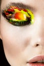 Colorful make-up on close-up eye. Art beauty image. Royalty Free Stock Photo