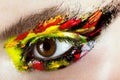 Colorful make-up on close-up eye. Art beauty image. Royalty Free Stock Photo