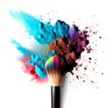 Colorful Makeup Brush with Powder Splash on White Background Generative AI Royalty Free Stock Photo