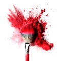 Colorful Makeup Brush with Powder Splash on White Background Generative AI Royalty Free Stock Photo