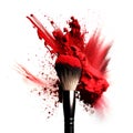 Colorful Makeup Brush with Powder Splash on White Background Generative AI Royalty Free Stock Photo