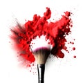 Colorful Makeup Brush with Powder Splash on White Background Generative AI Royalty Free Stock Photo