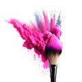 Colorful Makeup Brush with Powder Splash on White Background Generative AI Royalty Free Stock Photo