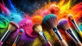 Colorful Makeup Brushes and Pigments Beauty and Artistry Concept Royalty Free Stock Photo