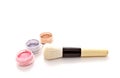 Colorful makeup powder set and brush Royalty Free Stock Photo