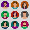 Colorful male and female faces avatar icon set.