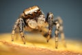 High magnification of colorful male jumping spider Royalty Free Stock Photo