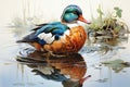 Colorful mallard duck swimming in a pond with reflection in water generative AI Generative AI Royalty Free Stock Photo