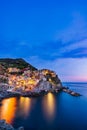 Colorful Manarola village in Cinque Terre, Italy at night Royalty Free Stock Photo