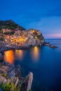 Colorful Manarola village in Cinque Terre, Italy at night Royalty Free Stock Photo