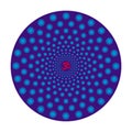 Colorful mandala in blue colors from circles with a red Aum / Ohm / Om sign in the center.