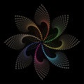 colorful mandala like flower and rotation , isolated on black background