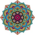 Colorful mandala, purple, green, gray, gold colors