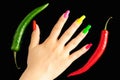 Colorful manicure with chili pepper