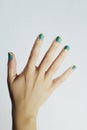 Colorful manicure.female hands.beauty salon woman.shellac polish.nail design Royalty Free Stock Photo