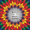 Colorful mans and womans holding hand World day of social justice poster or background