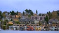 Colorful mansions in the city of Seattle located at Union Lake - SEATTLE, USA - APRIL 11, 2017 Royalty Free Stock Photo