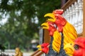 Colorful of a many statues, Roosters are placed around the
