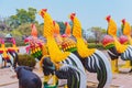 Colorful of many rooster statues at King Naresuan Monument