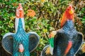 Colorful of many rooster statues at King Naresuan Monument