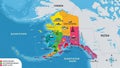Alaska, featuring regional divisions labeled with icons representing local Royalty Free Stock Photo
