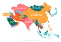 Colorful map of Asia continent