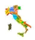 Colorful map of Italy vector silhouette illustration isolated on white background. Royalty Free Stock Photo