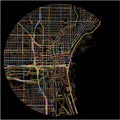 Colorful Map of Milwaukee, Wisconsin with all major and minor roads