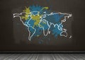 Colorful Map with paint splattered wall background Royalty Free Stock Photo