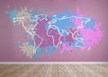 Colorful Map with paint splattered wall background Royalty Free Stock Photo