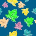 Colorful maple leaf Seamless pattern textile with blue background Royalty Free Stock Photo