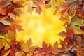 Colorful Maple Tree Fall Leaves Border with Bokeh Royalty Free Stock Photo