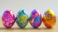 Colorful Marbled Easter Eggs 3D Model with Vibrant Patterns and Textures