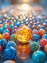 Colorful marbles with glowing light and bokeh effect. Royalty Free Stock Photo