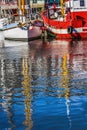 Red Boat Yacht Waterfront Reflection Inner Harbor Honfluer France Royalty Free Stock Photo