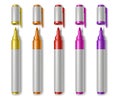 Colorful marker pen. Realistic highlighter pencil of yellow, orange, red, purple for drawing Royalty Free Stock Photo