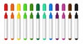 Colorful marker pen for school or kids. Realistic highlighter pencil of yellow, black, green, blue, orange color for drawing. Royalty Free Stock Photo
