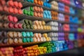 Colorful markers of assorted colors on stationery rack shelves Royalty Free Stock Photo