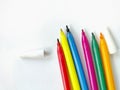 colorful markers with detached caps on a white background Royalty Free Stock Photo