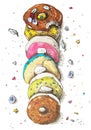 Colorful markers drawing of donuts, vector Royalty Free Stock Photo