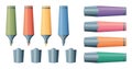 Colorful markers. Set of markers on a light background. Eight colored markers. Markers icons. Vector illustration. Royalty Free Stock Photo