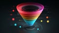 Colorful marketing funnel with glowing data points and layered gradient rings evoking dynamic conversion flow and digital Royalty Free Stock Photo
