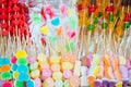 Colorful marshmallow and fruit jelly on sticks Royalty Free Stock Photo