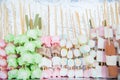 Colorful marshmallow and fruit jelly on sticks Royalty Free Stock Photo