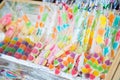 Colorful marshmallow and fruit jelly on sticks Royalty Free Stock Photo