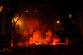 Colorful mascleta full of firecrackers and fireworks with lots of smoke and sparks