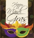 Colorful Mask with Feathers and Scroll to Celebrate Mardi Gras, Vector Illustration