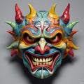 Colorful Mask With Horns: A Grotesque And Macabre Point-neuf Mascarons Inspired Sculpture